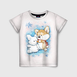 Детская футболка Корги и снеговик