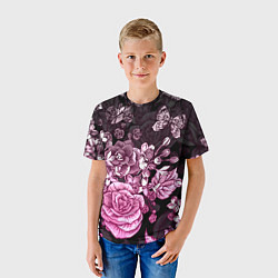 Футболка детская РОЗЫ ROSES БАБОЧКИ, цвет: 3D-принт — фото 2