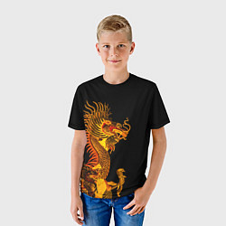 Футболка детская Золотой китайский дракон, цвет: 3D-принт — фото 2