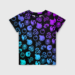 Футболка детская 7 СМЕРТНЫХ ГРЕХОВ НЕОН ЭМБЛЕМЫ, цвет: 3D-принт