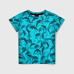 Детская футболка Синий камуфляж с дельфинами