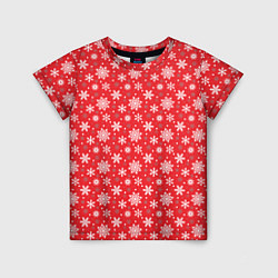 Детская футболка Снежинки красный фон