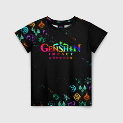 Детская футболка GENSHIN IMPACT NEON LOGO RAINBOW STYLE, ЭМБЛЕМЫ