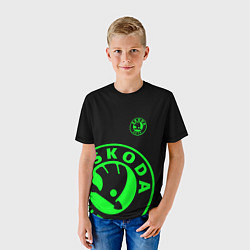 Футболка детская SKODA GREEN LOGO BLACK STYLE, цвет: 3D-принт — фото 2