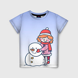 Футболка детская Девочка лепит снеговика, цвет: 3D-принт