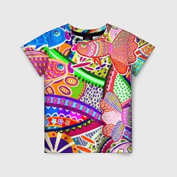 Детская футболка Разноцветные яркие рыбки на абстрактном цветном фо