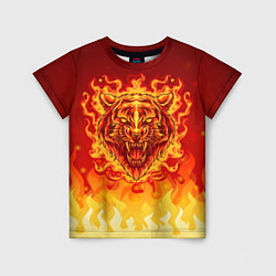 Детская футболка Огненный тигр в пламени