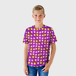 Футболка детская Фиолетовый Фон с Желтыми Квадратами Иллюзия Движен, цвет: 3D-принт — фото 2