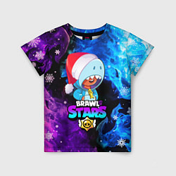 Детская футболка LEON SHARK НОВОГОДНИЙ BRAWL STARS НЕОНОВЫЙ ОГОНЬ