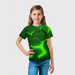 Футболка детская 3D ПЛИТЫ НЕОН NEON GREEN HEXAGON РАЗЛОМ, цвет: 3D-принт — фото 2