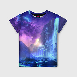Детская футболка Фантастический пейзаж Водопад Неон