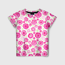 Детская футболка Яркие розовые цветы в дудл стиле, абстракция