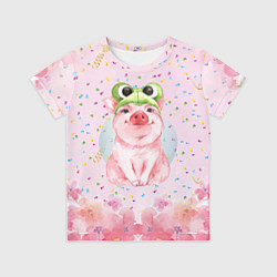 Детская футболка Милый поросенок в шапке-лягушке