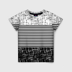 Детская футболка Черно-белый комбинированный абстрактный с полосаты