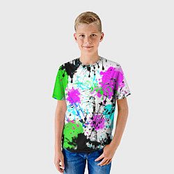 Футболка детская Неоновые разноцветные пятна и брызги красок, цвет: 3D-принт — фото 2