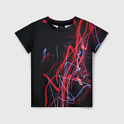 Детская футболка Неоновые лучи в абстракции - Красный и синий