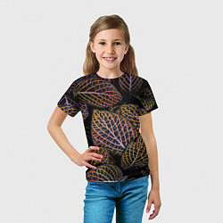 Футболка детская Неоновые листья цветов - Оранжевый, цвет: 3D-принт — фото 2