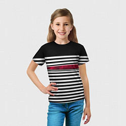 Футболка детская Полосатый современный черно-белый с красной вставк, цвет: 3D-принт — фото 2