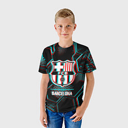 Футболка детская Barcelona FC в стиле Glitch на темном фоне, цвет: 3D-принт — фото 2
