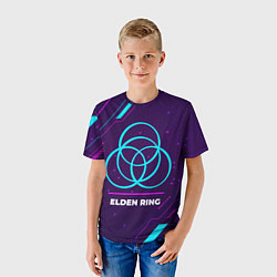 Футболка детская Символ Elden Ring в неоновых цветах на темном фоне, цвет: 3D-принт — фото 2