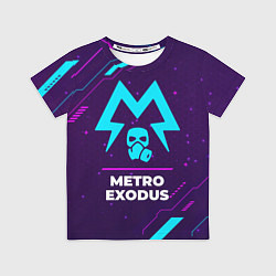 Детская футболка Символ Metro Exodus в неоновых цветах на темном фо
