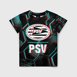 Футболка детская PSV FC в стиле Glitch на темном фоне, цвет: 3D-принт