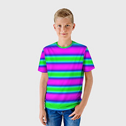 Футболка детская Зеленый и фиолетовые яркие неоновые полосы striped, цвет: 3D-принт — фото 2