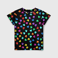 Детская футболка Сердечки разноцветные на черном