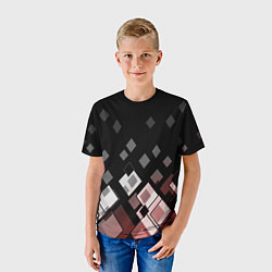 Футболка детская Geometric pattern черно-коричневый узор Ромбы, цвет: 3D-принт — фото 2