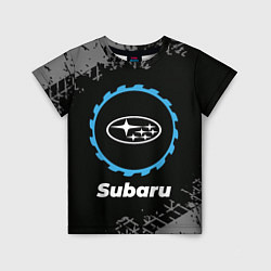 Детская футболка Subaru в стиле Top Gear со следами шин на фоне