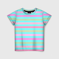 Футболка детская Pink turquoise stripes horizontal Полосатый узор, цвет: 3D-принт