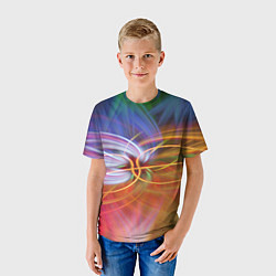 Футболка детская Неоновое множество линий в абстракции - Оранжевый, цвет: 3D-принт — фото 2