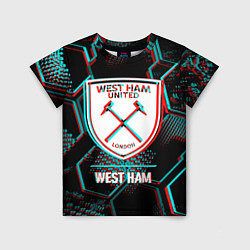 Детская футболка West Ham FC в стиле Glitch на темном фоне