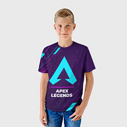 Футболка детская Символ Apex Legends в неоновых цветах на темном фо, цвет: 3D-принт — фото 2