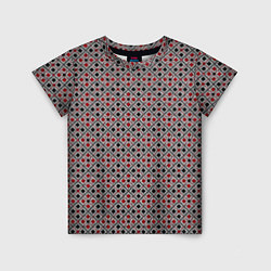 Детская футболка Красный, черный квадраты на гранжевом сером