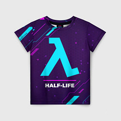 Детская футболка Символ Half-Life в неоновых цветах на темном фоне