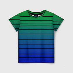 Детская футболка Черные полосы на синем, зеленом градиенте