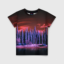 Детская футболка Абстрактный фиолетовый лес и тёмная река