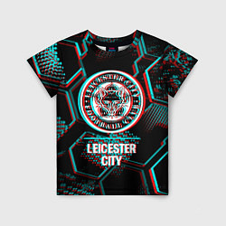 Детская футболка Leicester City FC в стиле glitch на темном фоне