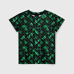 Детская футболка Геометрический узор, зеленые фигуры на черном