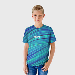 Футболка детская Абстрактные волны Wave - бирюзовые, цвет: 3D-принт — фото 2