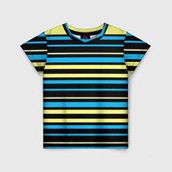 Футболка детская Желто-голубые полосы на черном фоне, цвет: 3D-принт