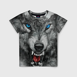 Футболка детская Агрессивный волк с синими глазами, цвет: 3D-принт