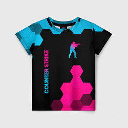 Детская футболка Counter Strike - neon gradient: символ и надпись в