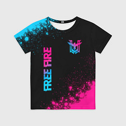Детская футболка Free Fire - neon gradient: символ и надпись вертик