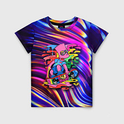 Детская футболка Скейтбордист Барт Симпсон на фоне разноцветных кля