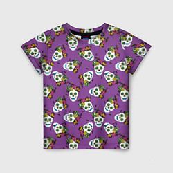 Детская футболка Сахарные черепа на фиолетовом паттерн