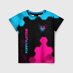 Детская футболка Poppy Playtime - neon gradient: символ и надпись в