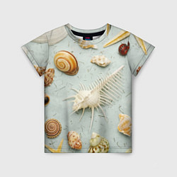 Детская футболка Океанские ракушки и морские звёзды на песке