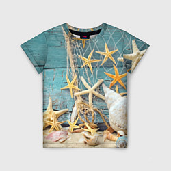 Детская футболка Натюрморт из сети, морских звёзд и ракушек - лето